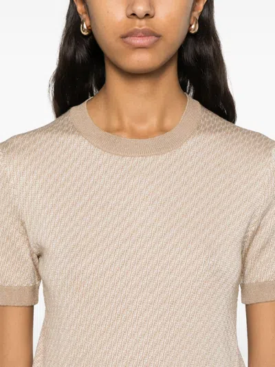 Fendi Wool Crew Neck Sweater With Textured Pattern In Neutral
