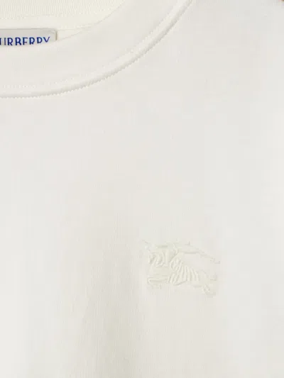 Burberry White Cotton Check Trims T-shirt In Beige