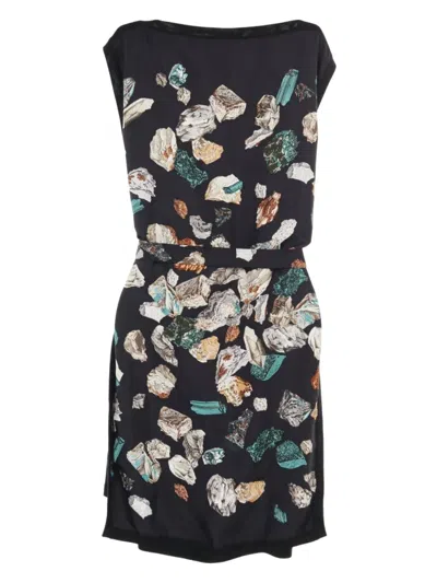 Pre-owned Hermes 2010s Gemstone-print Mini Dress In Black