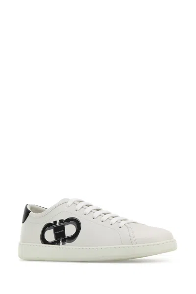Ferragamo White Sneakers With Gancini Print On The Side And Contrasting Heel In Leather Man