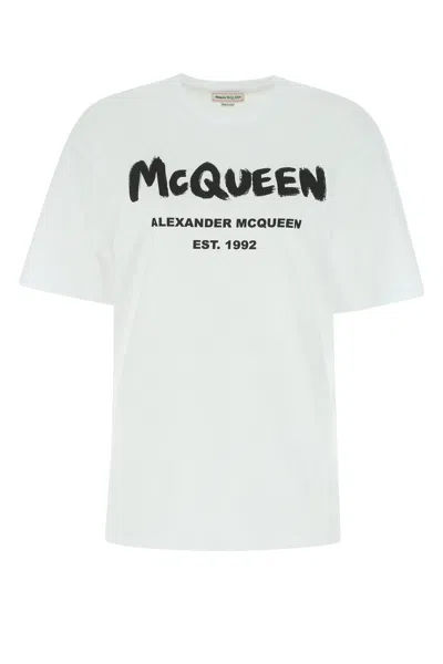 Alexander Mcqueen White Cotton Tops & T-shirt In Multicolor