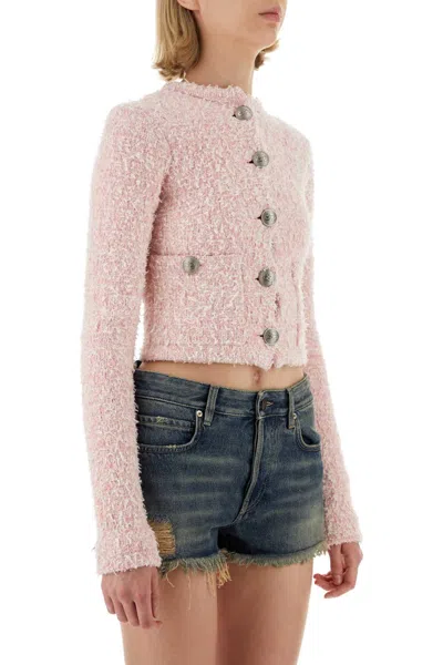 Balenciaga Cropped Tweed Cardigan Sweaters And Cardigans Pink In Pink