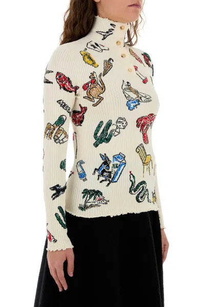 Bottega Veneta Embroidered Stretch Wool Blend Sweater With High Neck In Multicolor