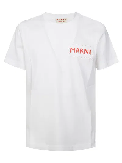 Marni Men's Logo Patch T-shirt In White