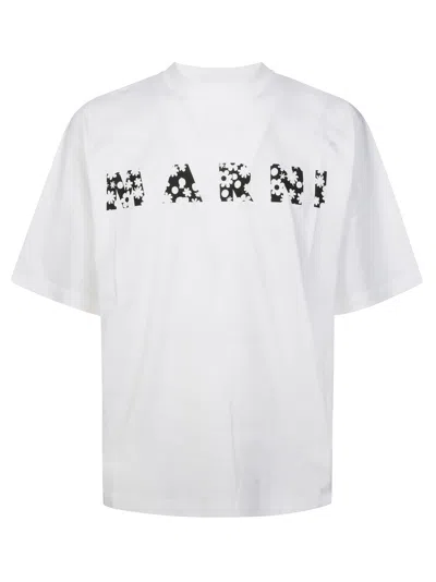 Marni Crew Neck T-shirt With Bold Logo Design In White