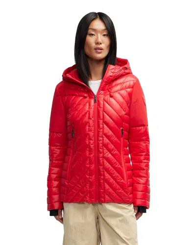 Pajar Esmay Lightweight Mixed Media Quilted Packable Puffer In Red