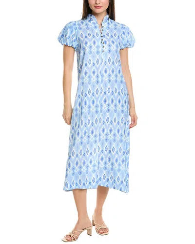 Sail To Sable Puff Sleeve Linen-blend Maxi Tunic In Blue