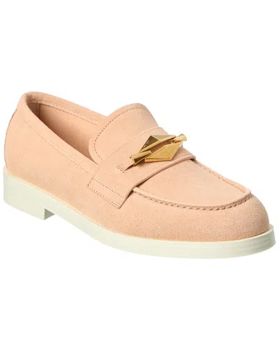 Jimmy Choo Suede Finish Loafers With Gold-tone Embellishment And Block Heel In Pink
