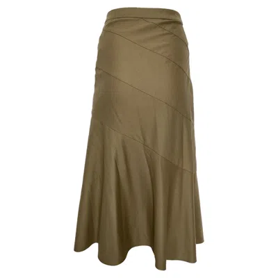 Theory Diagonal Flared Midi Skirt In Olive Wool In Green