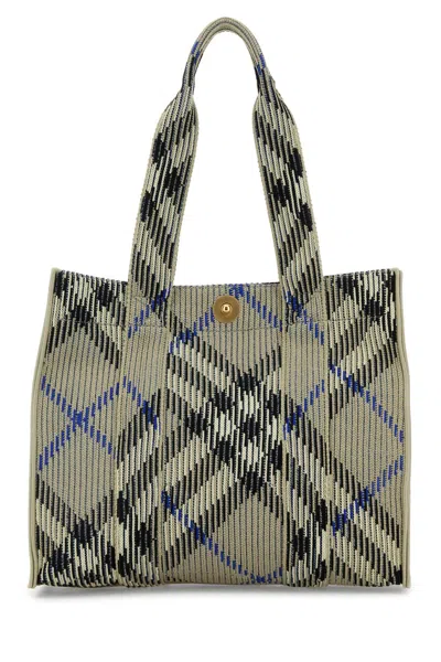 Burberry Womens Lichen Check Ribbed-weave Medium Knit Tote Bag In Multicolor