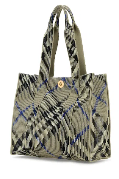 Burberry Womens Lichen Check Ribbed-weave Medium Knit Tote Bag In Multicolor