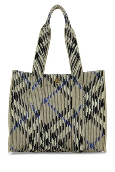 Burberry Womens Lichen Check Ribbed-weave Medium Knit Tote Bag In Multicolor