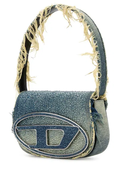 Diesel Embellished Denim 1dr Shoulder Bag In Blue