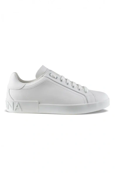 Dolce & Gabbana Portofino Vintage Leather Low-top Sneakers In White