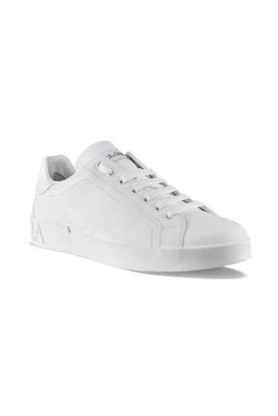 Dolce & Gabbana Portofino Vintage Leather Low-top Sneakers In White