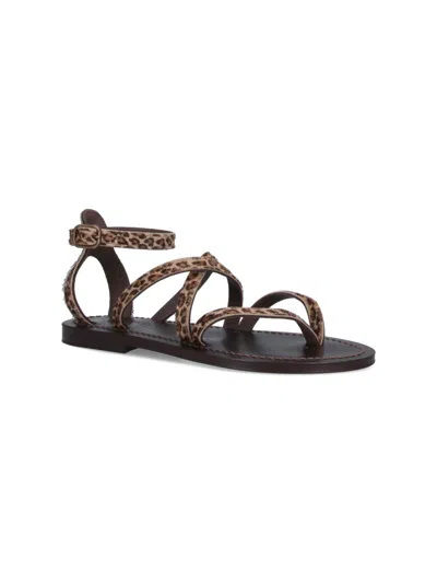 Kjacques Leopard-print Ankle-strap Sandals In Brown