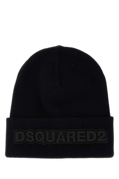 Dsquared2 Dsquared Black Wool Beanie Hat In Black