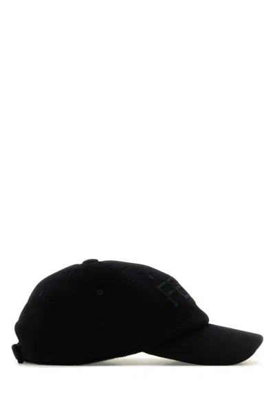 Fendi Men Wool Blend Baseball Hat With Logo Embroidery In Black