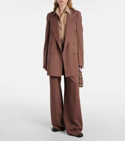 Dries Van Noten Belted Wool Gabardine Wide-leg Pants In Brown