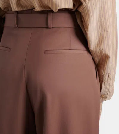 Dries Van Noten Belted Wool Gabardine Wide-leg Pants In Brown
