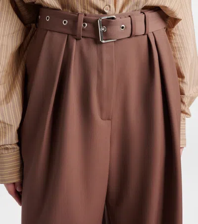 Dries Van Noten Belted Wool Gabardine Wide-leg Pants In Brown