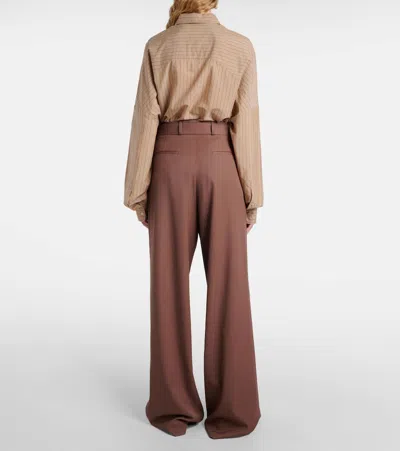 Dries Van Noten Belted Wool Gabardine Wide-leg Pants In Brown