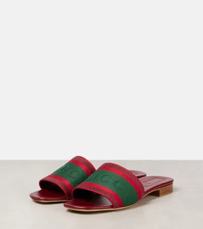 Gucci Open-toe Red Leather Sandals In Multi