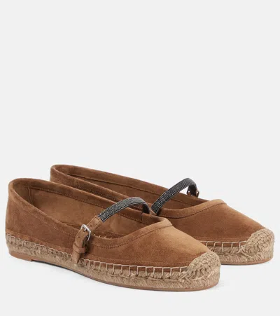 Brunello Cucinelli Monili Suede Espadrilles In Brown