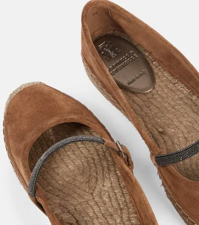 Brunello Cucinelli Monili Suede Espadrilles In Brown
