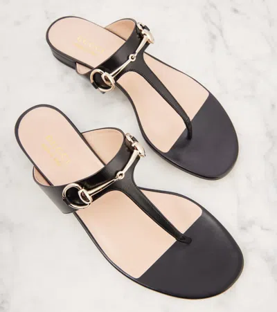 Gucci Women Horsebit Thong Sandals In Black