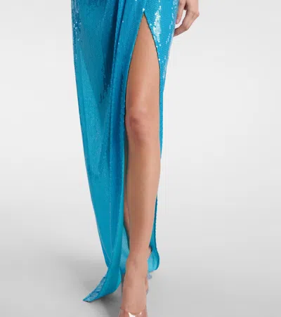 Alex Perry Asymmetric Sequined Gown In Blue