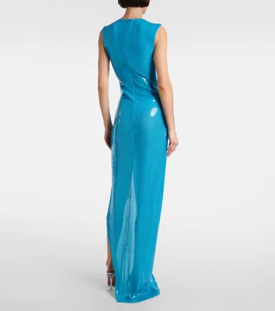 Alex Perry Asymmetric Sequined Gown In Blue
