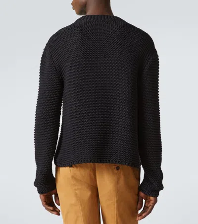 Alexander Mcqueen Mcqueen Textured Cotton Sweater With Inlaid Logo In Black