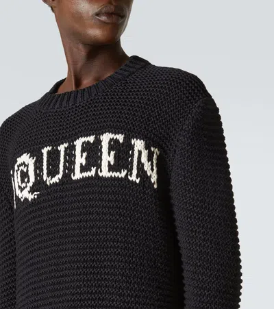 Alexander Mcqueen Mcqueen Textured Cotton Sweater With Inlaid Logo In Black