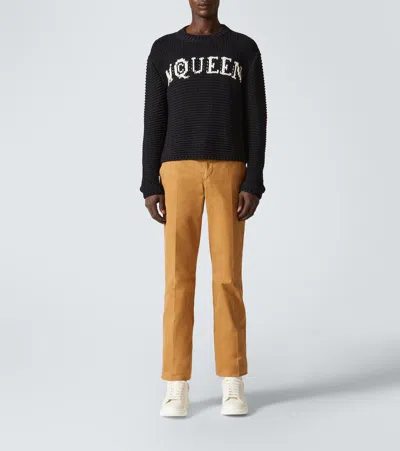 Alexander Mcqueen Mcqueen Textured Cotton Sweater With Inlaid Logo In Black