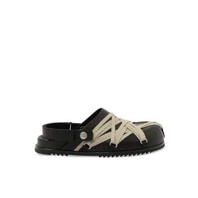 Rick Owens Crisscross Black Leather Sandals With Ankle Strap In Black