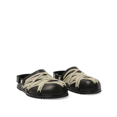 Rick Owens Crisscross Black Leather Sandals With Ankle Strap In Black