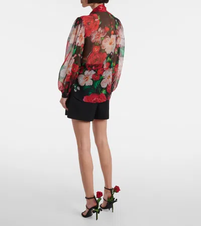 Dolce & Gabbana Shirt With Bow In Chiffon With Floral Print In Multicoloured