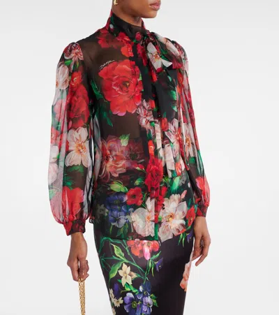 Dolce & Gabbana Shirt With Bow In Chiffon With Floral Print In Multicoloured
