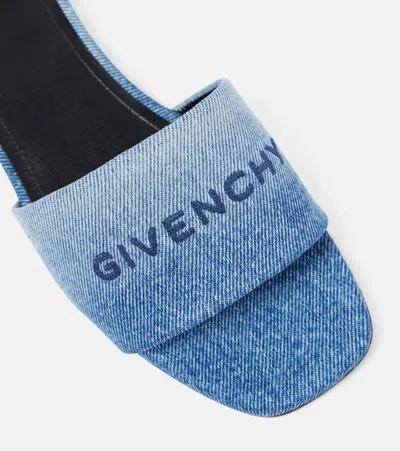 Givenchy 4g Embroidered Denim Flat Slide Sandals In Blue