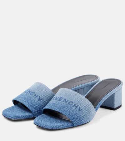 Givenchy Logo Denim Mules In Blue
