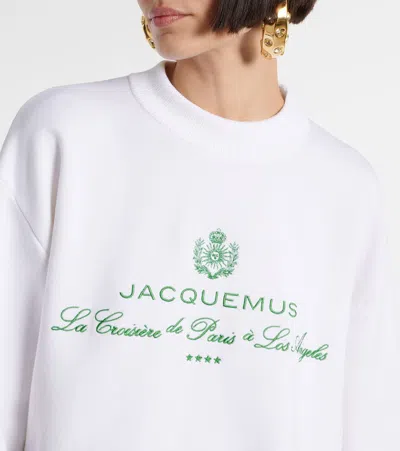 Jacquemus White Sweater With Logo Embroidered On The Front And Short Design In Cotton Woman In White
