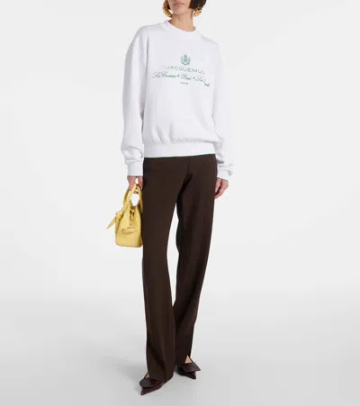 Jacquemus White Sweater With Logo Embroidered On The Front And Short Design In Cotton Woman In White