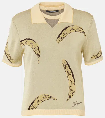 Jacquemus Le Marino V-neck Polo With Playful Banana Print In Yellow