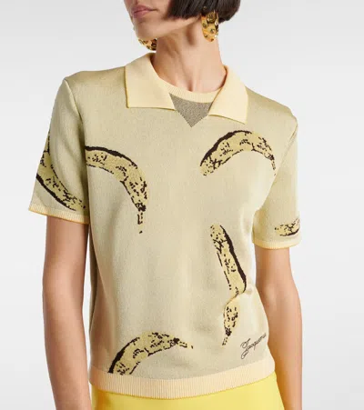 Jacquemus Le Marino V-neck Polo With Playful Banana Print In Yellow