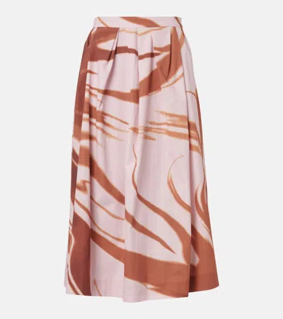 Dries Van Noten High Waist Pleated Midi Skirt With Abstract Print In Brown