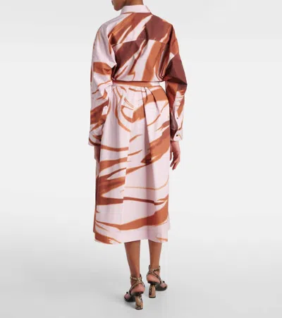 Dries Van Noten High Waist Pleated Midi Skirt With Abstract Print In Brown