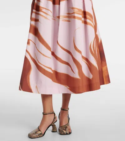 Dries Van Noten High Waist Pleated Midi Skirt With Abstract Print In Brown