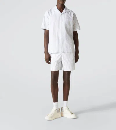 Alexander Mcqueen Short-sleeve Striped Shirt With Camp Collar In White
