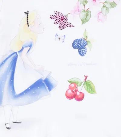 Monnalisa Maxi White T-shirt For Girl With Alice In Wonderland In White